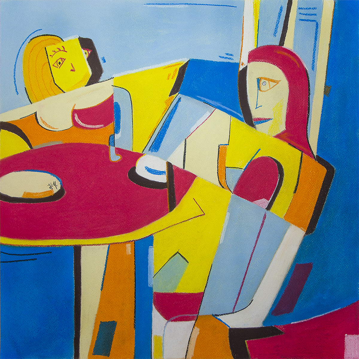 The Host – Holiday Meal, Dry Pastels, 50 × 50 cm, 2019