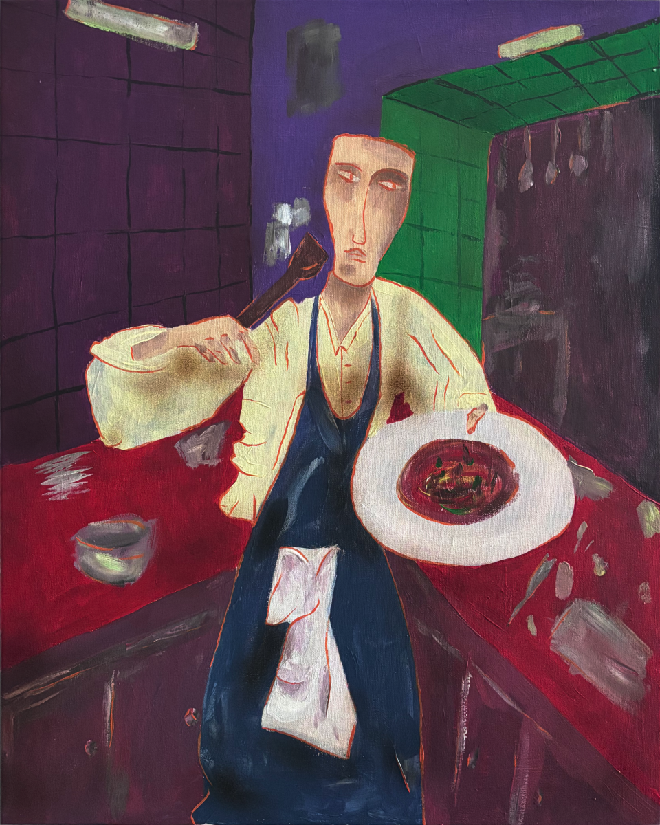 The Host – In the Kitchen, Acrylic Paint, 40cm x 50cm
